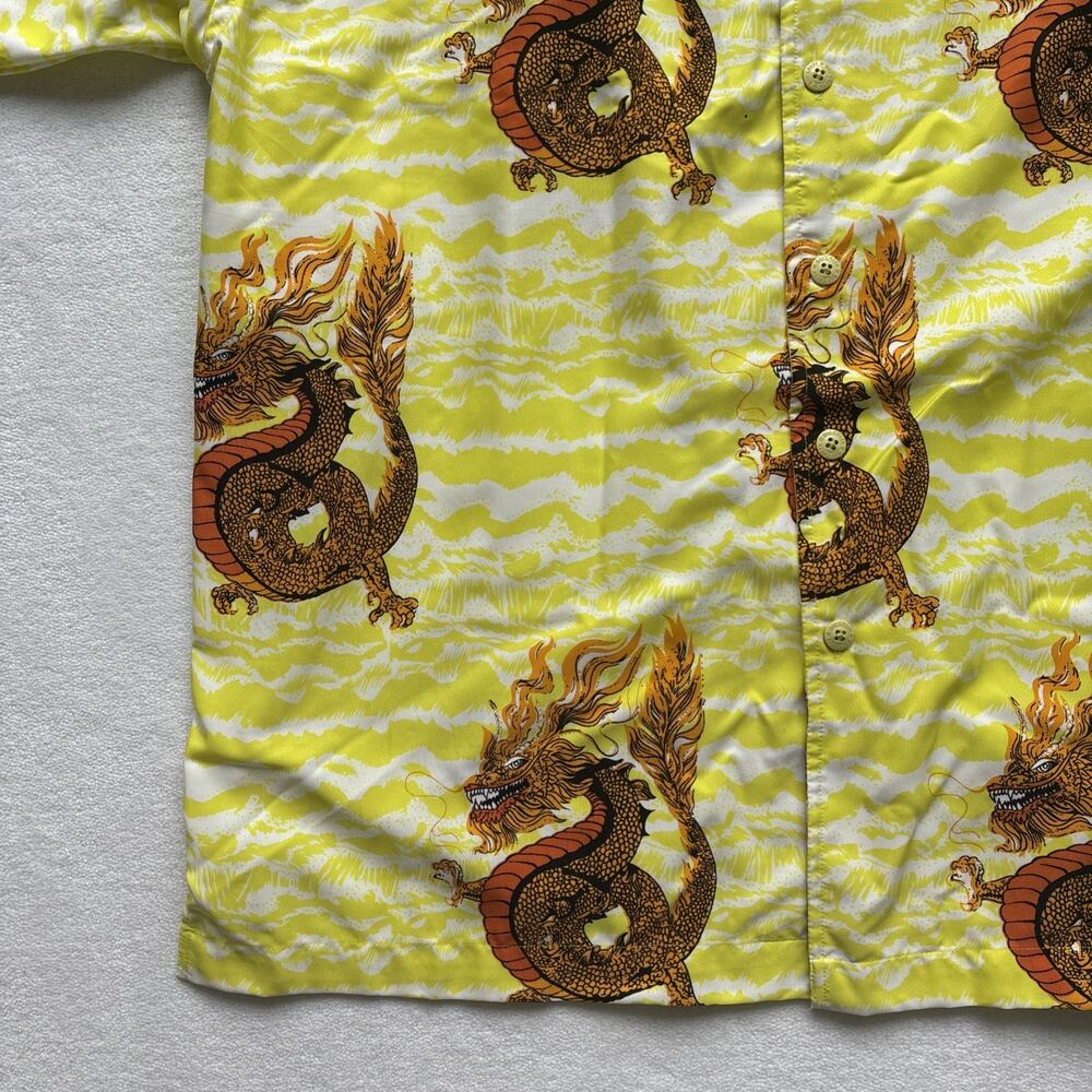 Bay Creek Dragon Print Shirt Mens Large Yellow Short Sleeve Tropical Button Up - Picture 5 of 16